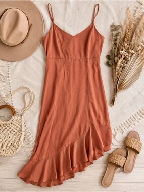Kori Terra Cotta Asymmetrical Slip Dress